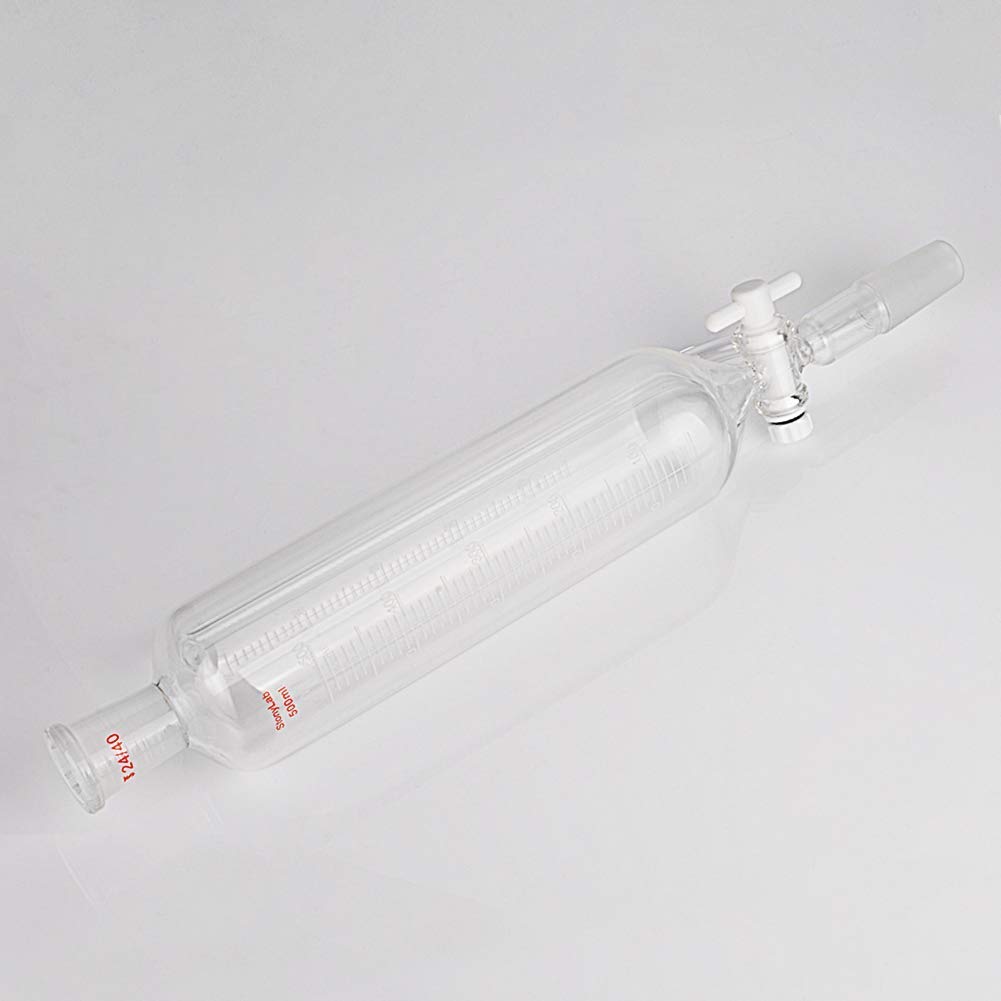 stonylab Embudo Graduado de Adición de Presión Graduado, Addition Funnel Dropping Funnel Embudo de Goteo de Vidrio de Borosilicato con Tapón PTFE para Laboratorio (24/40 Joint, 500 ml)