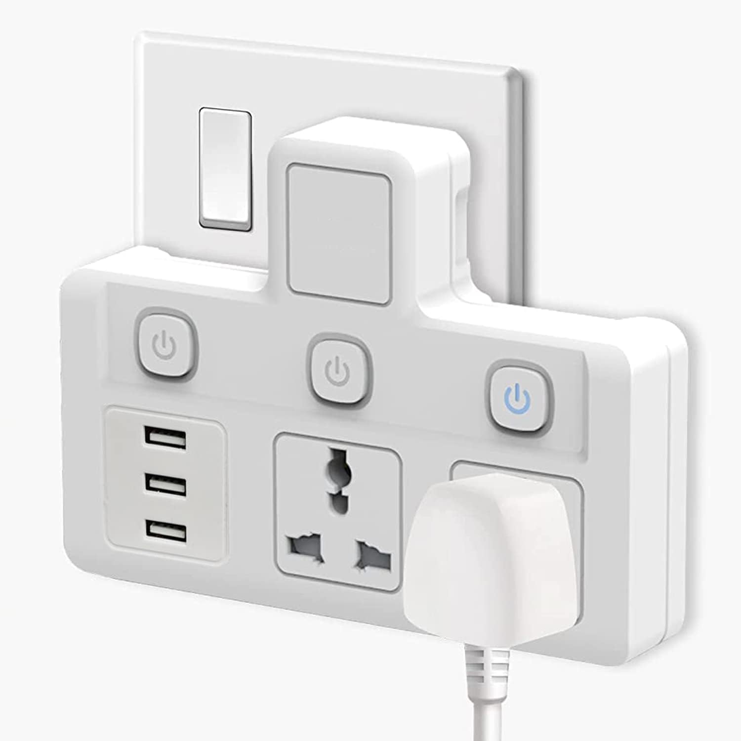 Tycom Power Adapter Multi Plug Extension, Extender Wall Socket 3 Way USB Multiple Electrical Outlet Adaptor, Power Station for Home & Office （Q3USB03）