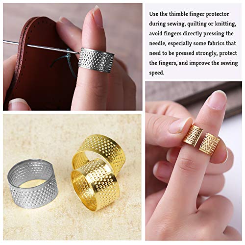 10 Pcs Thimble And Finger Protector, 3 Colors Metal Thimble, Copper Sewing Thimble With 4 Pcs Leather Finger Protector, Adjustable Finger Shield Ring For Sewing And Stitching Finger Protection #TOP4