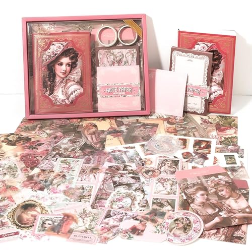 Image of GDNK Scrape Book Kit Scrapbooking Kit Vintage Journal Scrapbook Pack DIY Paper Stickers, Craft Kits Notebook, Collage Album Aesthetic Sticker Journaling Scrapbook Photo Album (Pink Victorian)