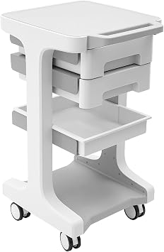 Utility Cart on Wheels, Professional 3-Tier Salon Trolley Cart Mobile Storage Cart with 2 Drawers for Medical Equipment, Beauty Instruments, Max 50kg/110lb Load Gray