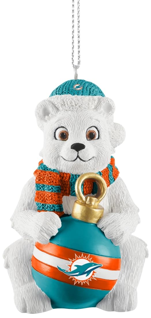 Foco Multi Color Miami Dolphins Polar Bear Holiday Ornament