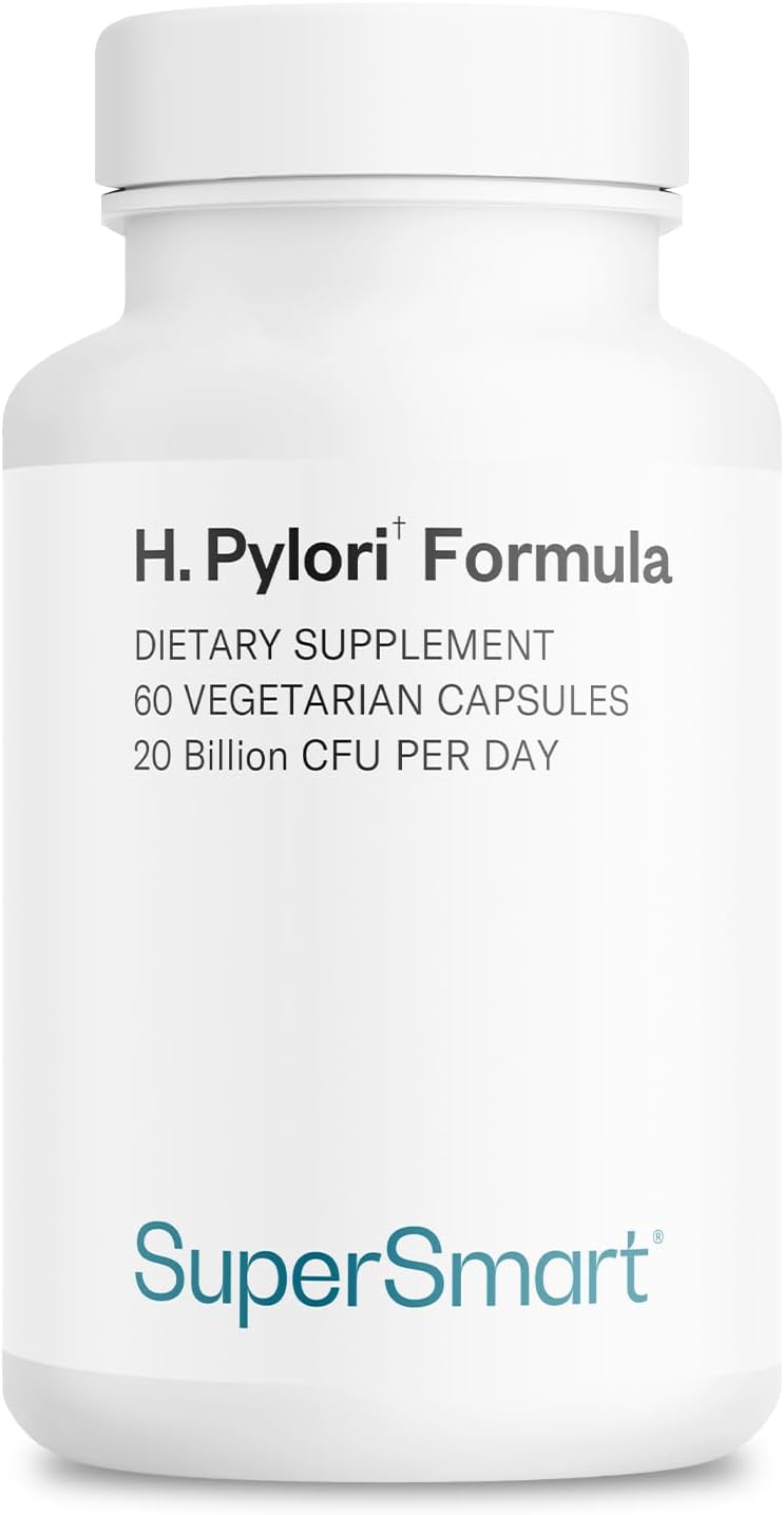 Supersmart - H. Pylori Fight Natural Treatment 20 Billion CFU per Day (Probiotic Lactobacillus Reuteri) - Gastric Acid Reflux Relief - Stomach Repair | Non-GMO & Gluten Free - 60 Vegetarian Capsules