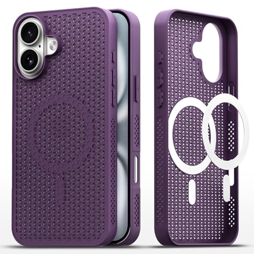 Image of Pikkme Back Cover for iPhone 17 | Honeycomb Cooling Design | Silicone Heat Dissipation | Mag-Safe Compatible | Shockproof Camera Protection Bumper Case (Purple)