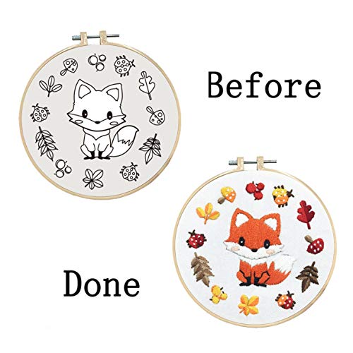 Image of Louise Maelys Fox Embroidery Kit for Beginner, Animal Cross Stitch Kit | DIY Full Range Easy Needlepoint With Stamped Animal Pattern, Hoop, Threads, Needles And Instructions For Adults DIY Craft