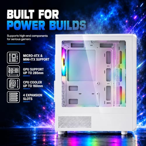Image of Geonix Blaze Box Gaming Cabinet, 3 Pre-Installed ARGB Fans, White
