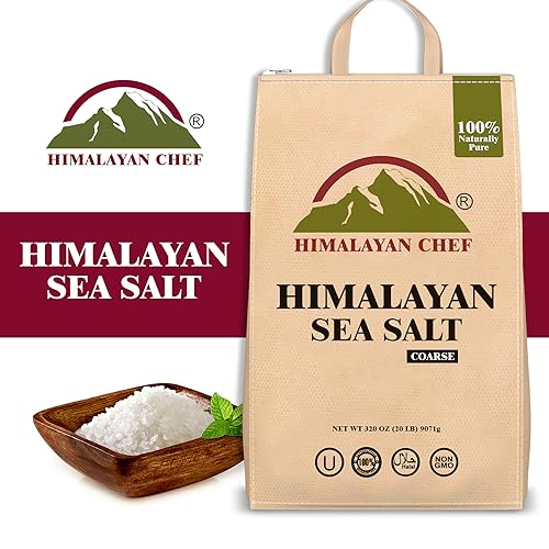 Himalayan Chef Sea Salt, Coarse Grain, 320 Ounces Resealable Bag, Pure & Natural Sun Dried Sea Salt, Unrefined, Gluten Free, Grinder Refill Sea Salts For Daily Cooking & Pickling Salt