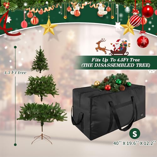 Image of 3FT /4FT /4.5 FT Christmas Tree Storage Bag, Heavy Duty Christmas Tree Bag with Reinforced Handles and Dual Zippers Wide Opening, Large Capacity fits for Artificial Christmas Tree, Black