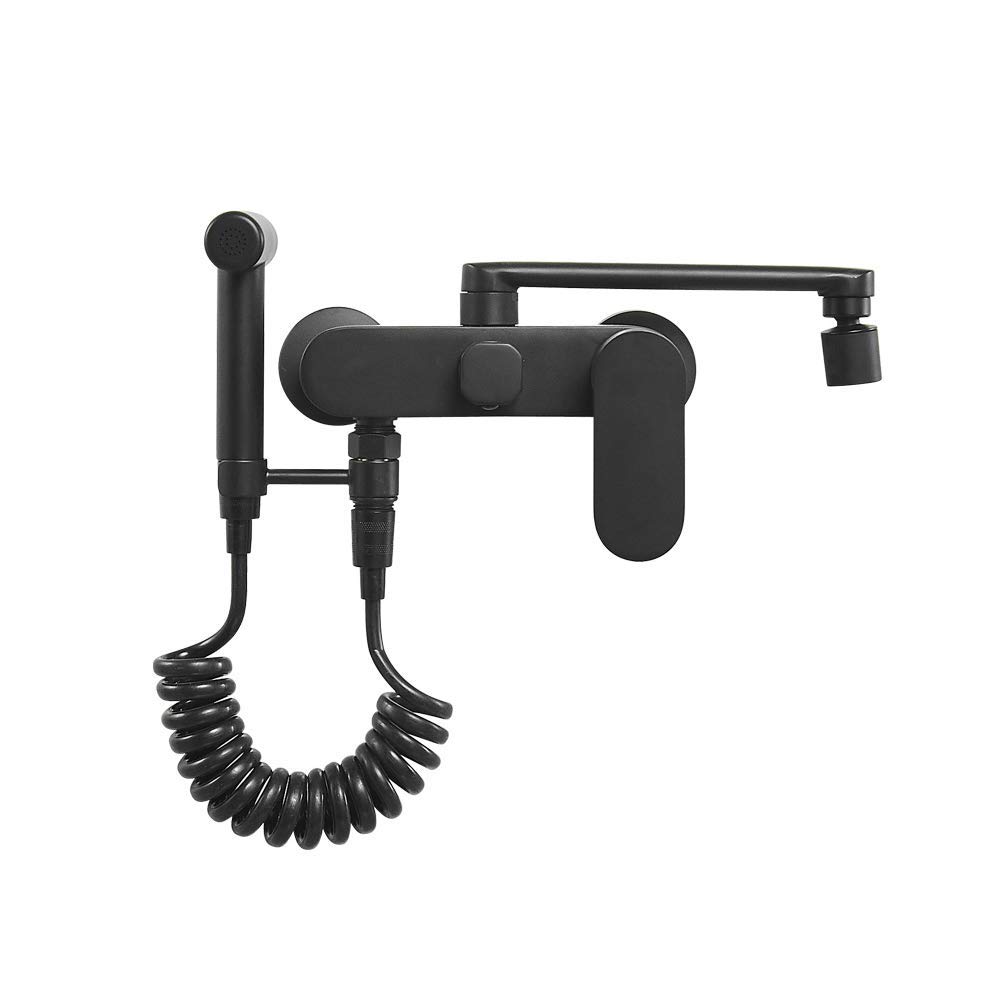 BHFPFZA Black Kitchen Faucet with Sprayer Wall-Mounted Brass Mixer Tap for Laundry Mop Balcony Dual Hole Hot & Cold Water 2 Functs Slish & Functal