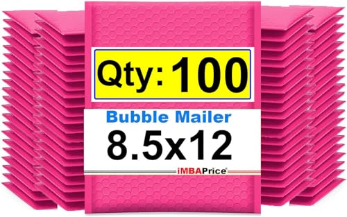 iMBAPrice 8.5x12 Inch Hot Pink Bubble Mailers #2 â€“ 100 Pack Self-Seal Padded Envelopes, Waterproof Bubble Cushion Mailers for Small Business Packaging & Shipping