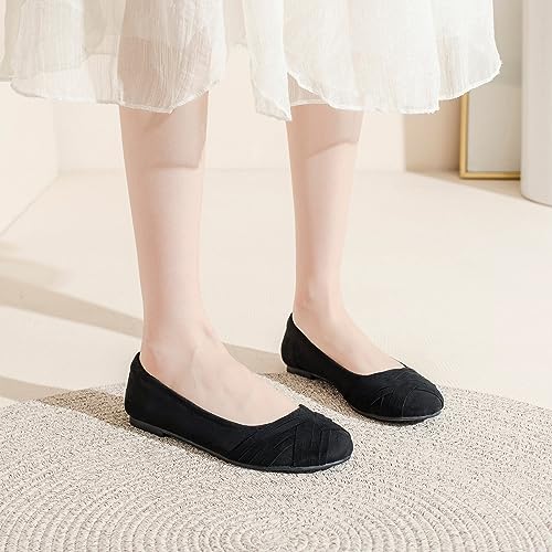 Veittes Women's Wide Width Flat Shoes, Comfortable Casual Round Toe Classy Design Ballet Flats.4
