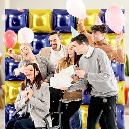 NISOCY 25PCS Navy Blue and Gold Square Foil Balloons Wall Backdrop by NISOCY - Used condition - Image 5