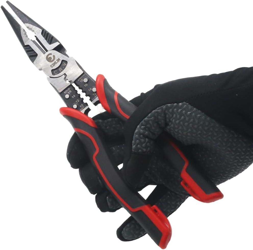 6-in-1 Needle Nose Pliers, 9" Multipurpose Long Nose Pliers with Wire Stripper/Crimper/Cutter Function, Heavy Duty Multifunctional Electrician Pliers for Crimping, Stripping, Shearing,etc.