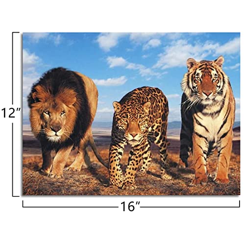 Purple Verbena Art Lions Tiger Leopard Pictures Canvas Print Artwork Beast Animals Photo Painting Wall Decor For Office Meeting Room School Office Modern Walls Decoration Gift 12X16 Inches Framed #TOP1