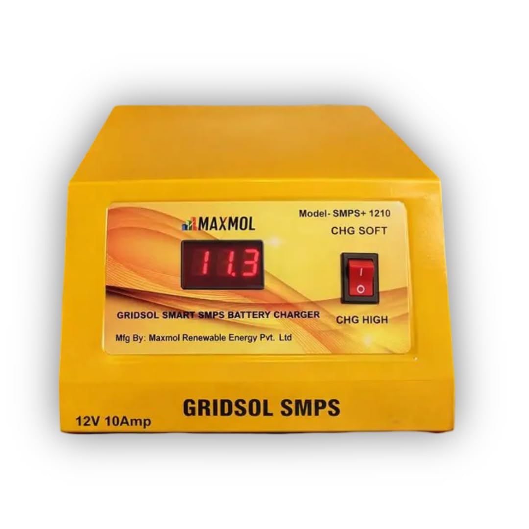 MAXMOL Gridsol SMPS Battery Charger (12V, 10 Amp) | Grid Supply/Solar Energy | Overvoltage Protecter