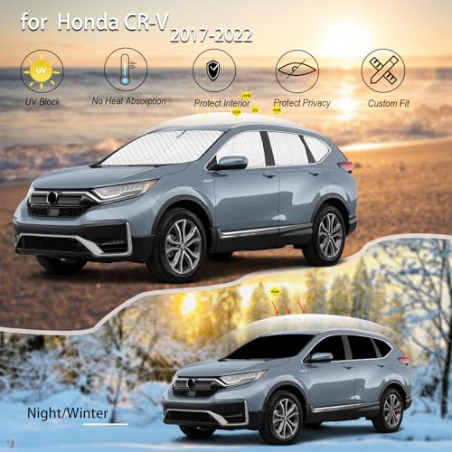 Image of KMF 8pcs Thicken Sun Shades for Honda CR-V 2017-2022 Accessories, CRV Sunshade Full Car Window Covers for Windshield Side Rear, UV Block and Blackout Privacy for Camping Outdoor