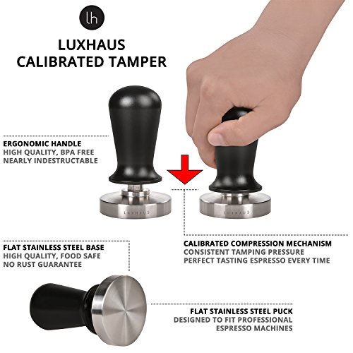 LuxHaus Espresso Tamper - 49mm Calibrated Coffee Tamper for Espresso Machine with Spring Loaded 100% Flat Stainless Steel Base
