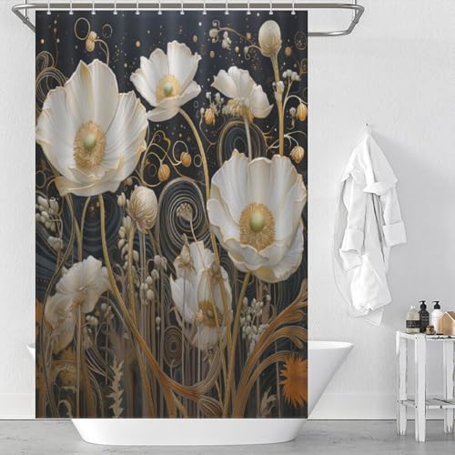 Rideau de douche anti-moisissure polyester fleur 122x183cm évite le sol mouillé