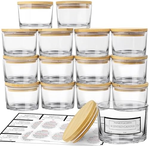 CONNOO 15 Pack 4 OZ Clear Glass Candle Jars with Airtight Bamboo ...