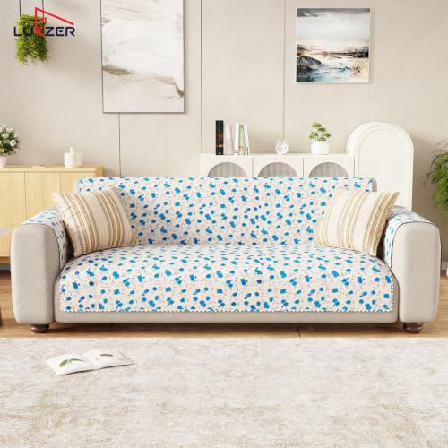 Image of Lukzer 3 Seater Sofa Cover Quilted Reversible WaveEdge Ultrasonic Cut Sofa Mat with Back and Hand Rest Covers - Ikat Rose - Washable Sofa Protector for Modern Living Room 180 x 150 CM /SC-203-03WB