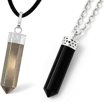 Crystal Necklace Set Pyrite for Abundance & Luck + Black Tourmaline for Protection & Stress Relief Healing Jewelry for Yoga & Meditation