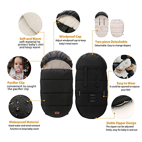 Image of LAT Baby Warm Bunting Bag Universal,Stroller Sleeping Bag Cold Weather,Waterproof Toddler Footmuff(Detachable,Black)