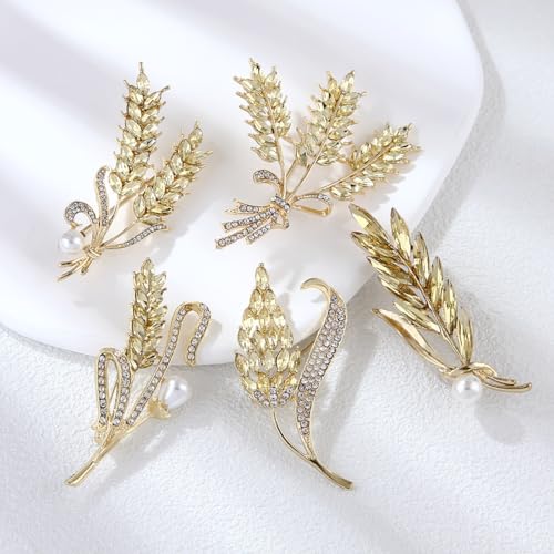 Image of Rhinestone Wheat Brooch for Women Gold Crystal Pearl Wheat Sheaf Brooch Pin Elegant Clothing Hat Bag Accessories Christmas Birthday Party Wedding Costume Jewelry