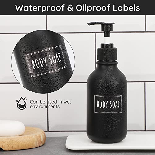 Image of Segbeauty 36PCS Black Waterproof Labels, Self-Adhesive Bathroom Labels for Organizing, Removable Printed Shampoo Conditioner Body Soap Bath Salt Essential Oil Label Stickers for Plastic Glass Bottles