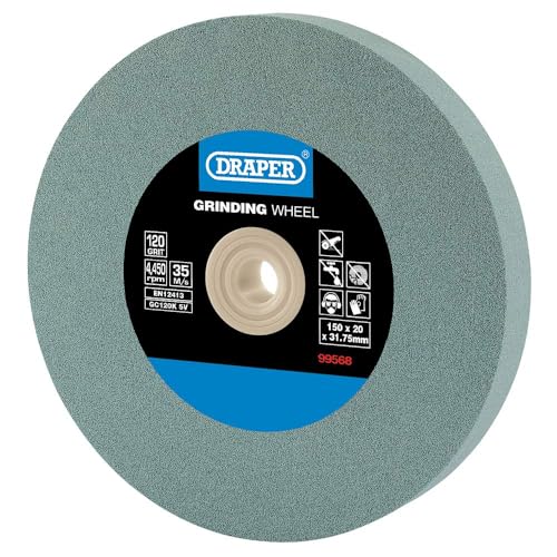 Draper Schleifscheibe, 150 mm x 20 mm, Körnung 120, TCT-Werkzeugschärfer, 5 Reduzierringe, Trockenschnitt, 31,75 mm Bohrung, 99568