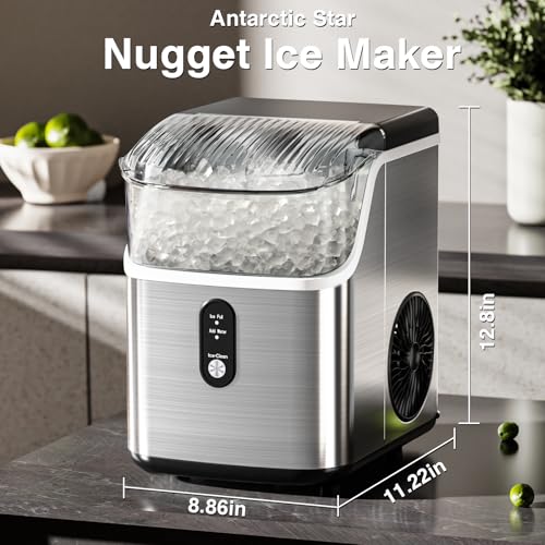 Image of Antarctic Star Nugget Ice Makers Countertop, Portable Ice Machine with Ice Scoop & Basket, 34Lbs /24H, Self-Cleaning, One Click Operation for Camping /RV /Party (Stainless Steel Black)