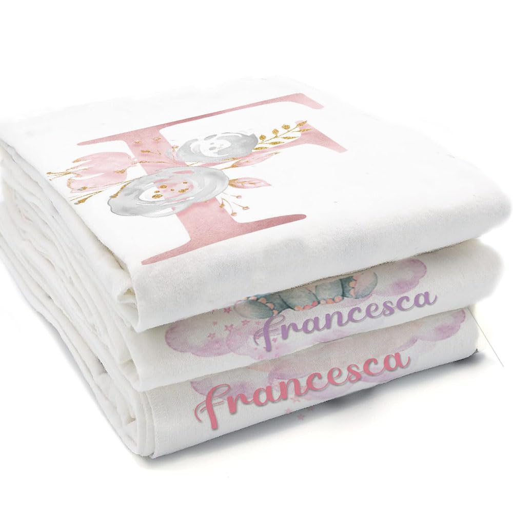 Mussole Personalizzate Con Nome 70x70cm Cotone Bambù Set 3 Pezzi Idea Regalo Neonato