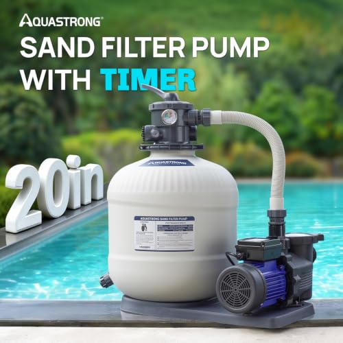 Image of AQUASTRONG 20in Sand Filter Pump for Above Ground Pool with Timer, 2 HP, 8917 GPH Pool Pumps Above Ground for Pools Up to 38000 GAL, Pool Filter With 6-Way Valve, Improved Circulation and Filtration