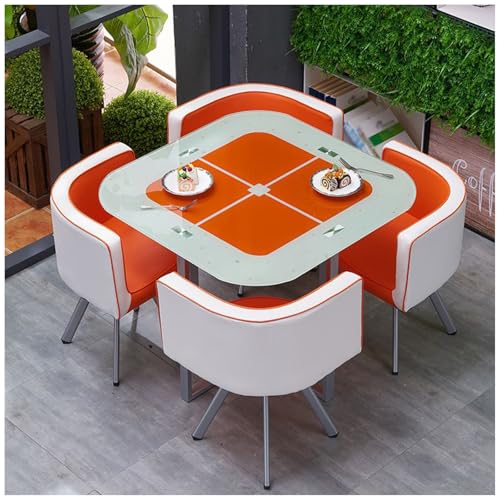 Mesa Redonda/Cuadrada para Sala De Conferencias, Comedor, Mesa y Sillas De Vidrio Templado, Juego De 4 para Cocina, Bar, Balcón, Dormitorio, Biblioteca, Oficina.,4