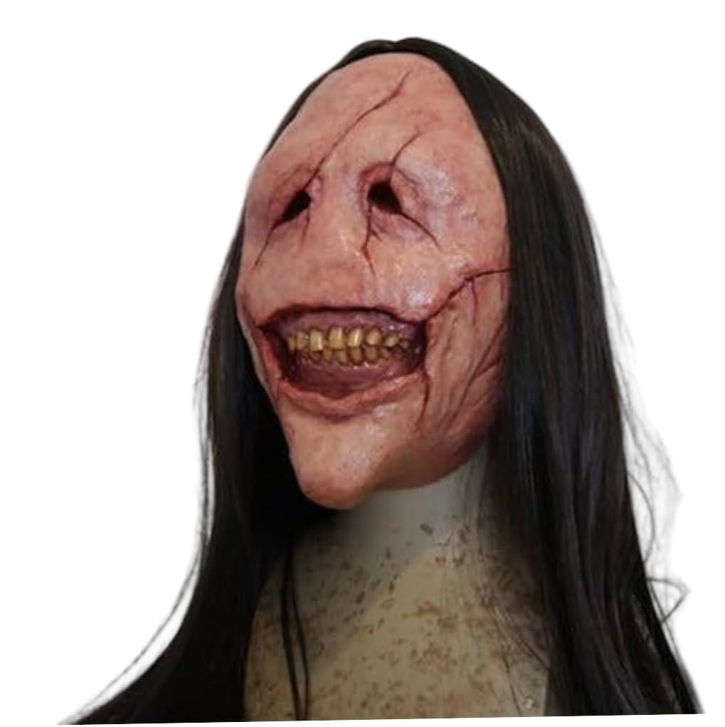 CNAFGBGG Scary with Long Black Hair, Latex, One Size for Adults.
