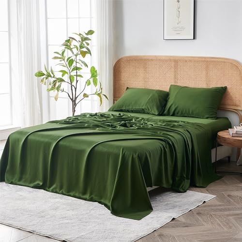 Sijo AiryWeight Tencel Sheet Set, 100% Lyocell Derived from Eucalyptus, Buttery Soft, Architectural Digest 2022 Best Cooling Sheets Winner - 3pc - 1 Pillowcase 1 Fitted 1 Top (Forest, Twin)