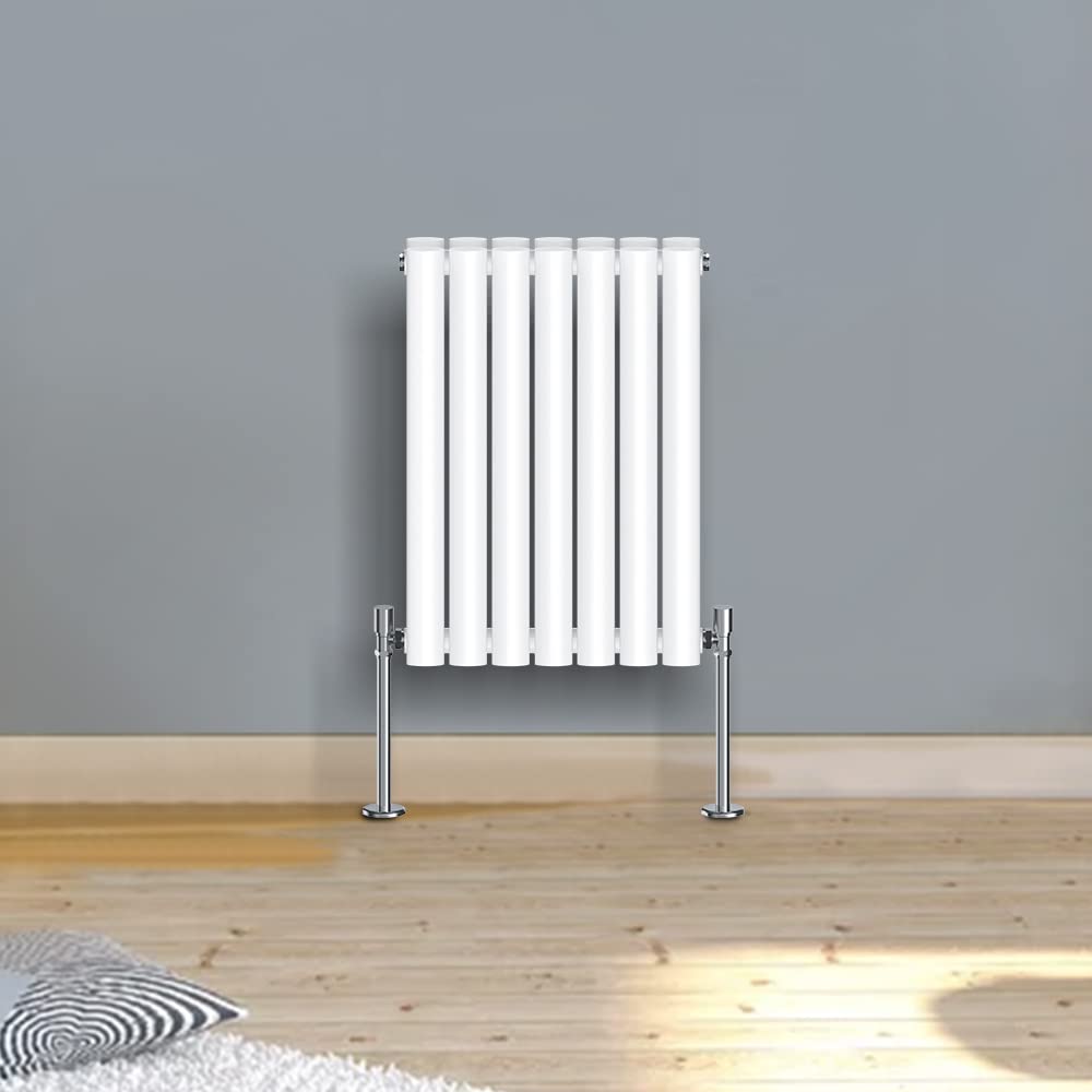 Warmehaus 600x413mm Slimline Horizontal Radiators White Double Modern Wall-Mounted or Floor Standing Oval Panel Radiator