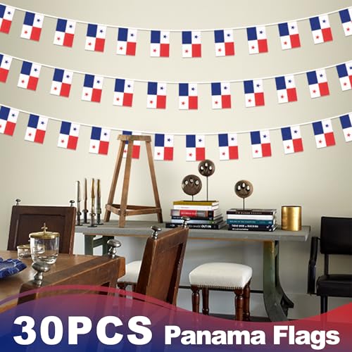 Image of Panama String Flag Pennant Banner, Small Mini Panamanian Flags Bunting Banner, National Country Decoration for School, Party, Sports Events, Patriotic Festival, 33 Feet 30 Flags
