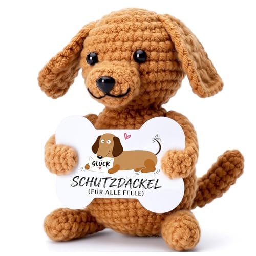 Sunwuun Glücksbringer Dackel Kuscheltier Motivationsgeschenk Pocket Hug Liebevolles Mutmacher Geschenk für Freundin Familie (Braun)