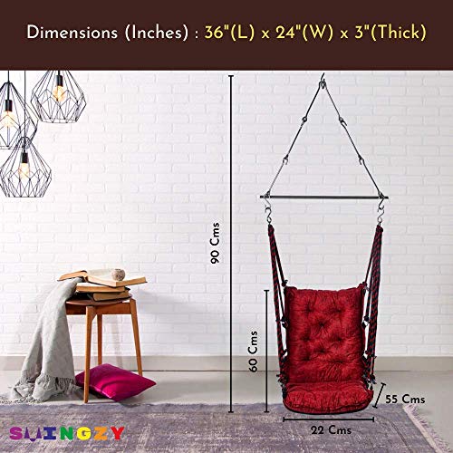 Image of Swingzy Make in India, Single Seater Soft Leather Velvet Hanging Swing for Adults,Swing for Indoor /Outdoor, Home, Balcony & Garden, 200 Kgs Weight Capacity (Red, Free Hanging Accessories)(Cotton)
