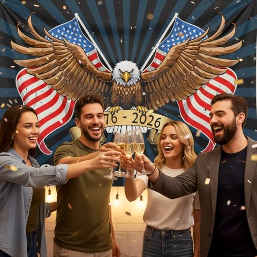 Image of 4th of July Banner - Independence Day Patriotic Decorations 1776-2026 Background Eagle Birthday Party Decorations Indoor Outdoor Supplie