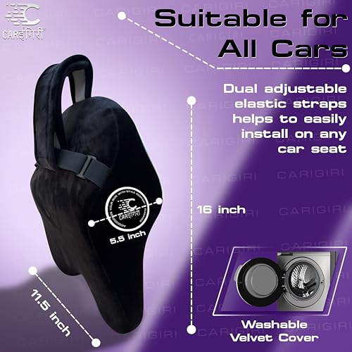 Image of Carigiri Cradle Car Neck Rest Cushion|1 Year Warranty| Memory Foam Neck Pillow| Seat Headrest Cushion| Car Neck Pillow for Neck Pain Relief in Office, Driving(Large+,Black,White Hemming,Pack of 1)