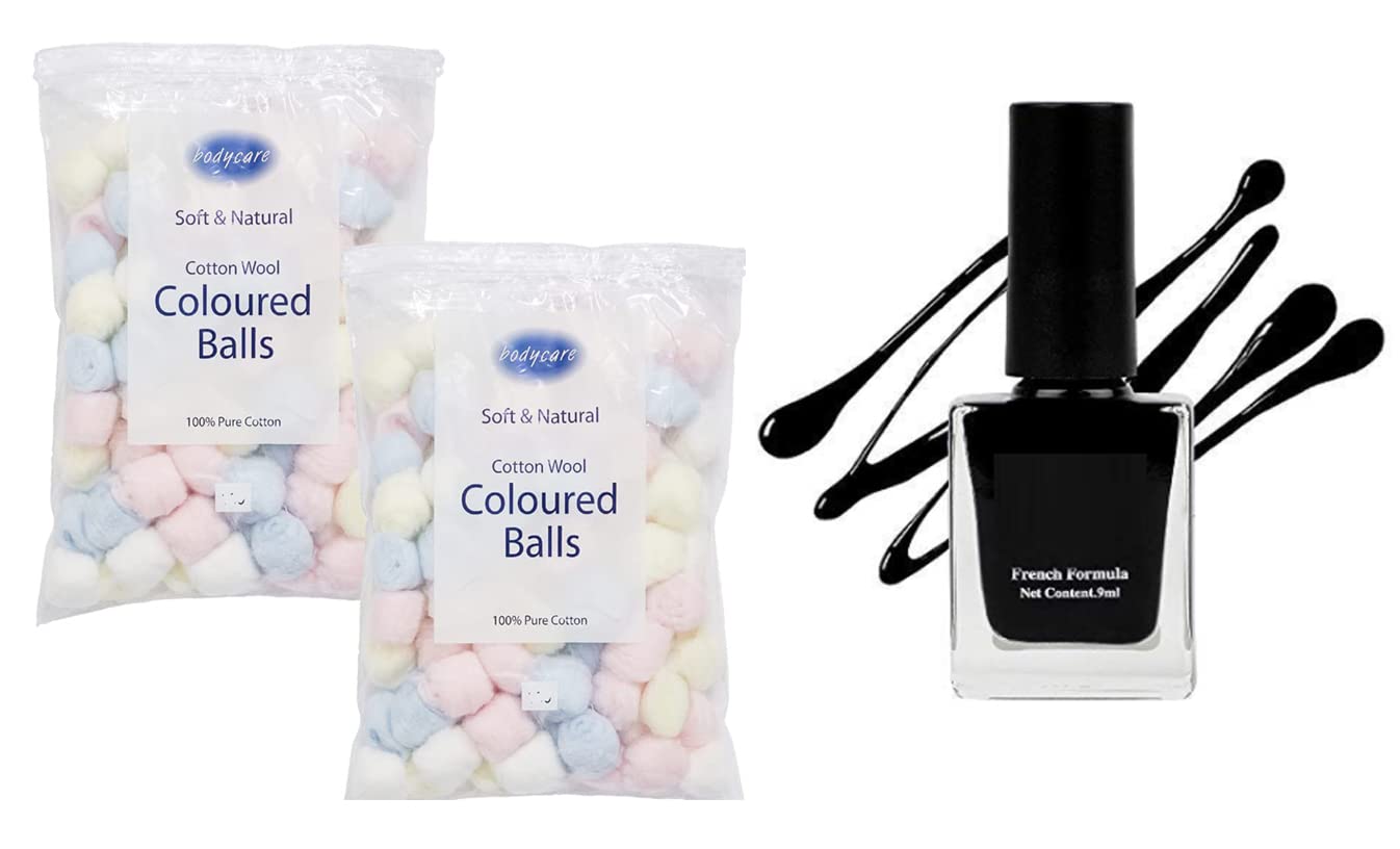 Calitate 50 X 2 (100pcs) Cotton Balls Colored Soft Cotton Balls in a Sealed Bag for Makeup Cleaning & Nail Paint Removing with Black Nail Polish-picture-55
