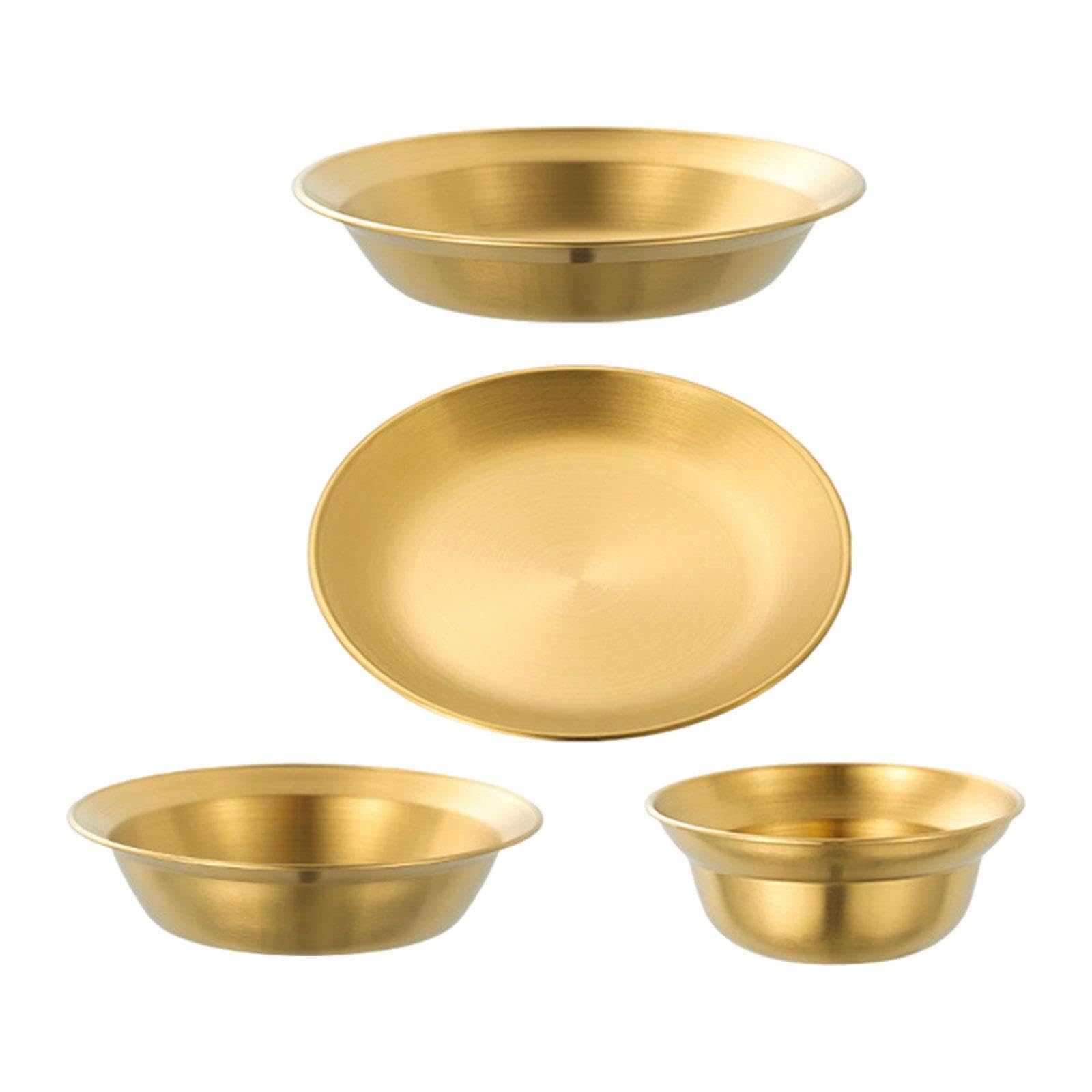 rockible Stainless Steel Plates and Bowls Outdoor Tableware Insulated Metal Bowls Camping Utensils Dinnerware Set for Picnic BBQ Beach, 4PCS Gold