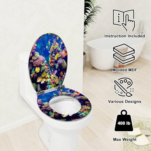 Elongated Toilet Seat Tropical Fish Resin Toilet Seat with Quietly Close Quick Release Hinges Decorative Toilet Seat with Cover Easy to Clean and Install - Image 4