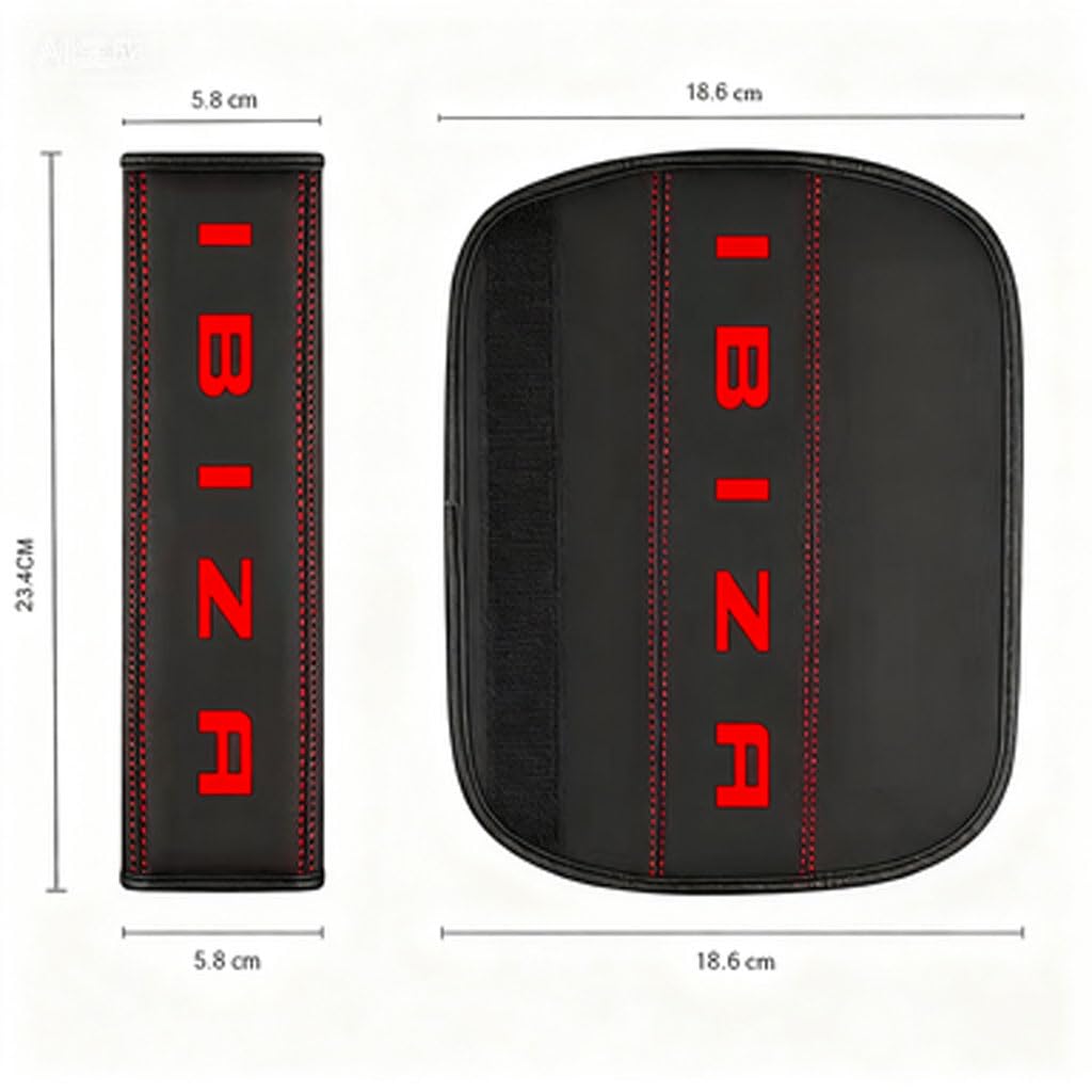 Almohadilla Cinturon Coche para SEAT IBIZA, Cuero cómodo de Carbono Almohadillas para Cinturón Protector Cinturon Coche Accesorios 2 Piezas (Red)
