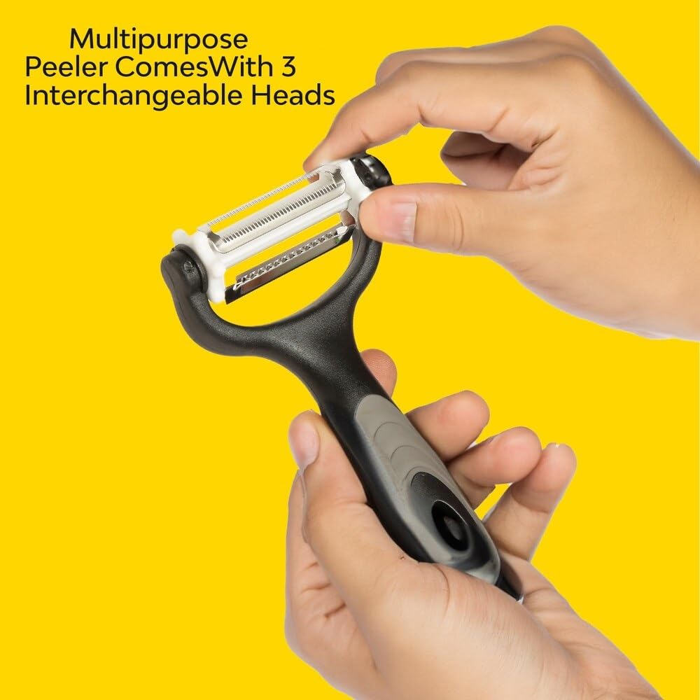 Crazo Fashion 3-in-1 Peeler for Vegetables and Fruits with Straight, Serrated & Julienne Blades | Stainless Steel Multifunctional Kitchen Peeler for Vegetables Salad Shredder (Black) (Pack of 1) 3