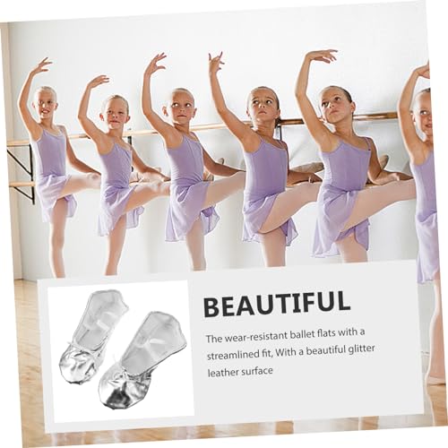 GLEAVI Dance Ballet Practice Shoes Ballerina Shoes Slippers Ballet Shoes Slippers Leather Gymnastics Shoes Ballet Dancing Shoes Girl Leather Ballet Shoes Child Yoga Shoes Silver2