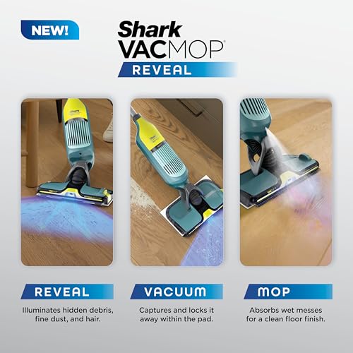 Image of Shark VACMOP Reveal NEW Cordless Hard Floor Cleaner, Vacuum & Spray Mop, Powerful Suction, Lightweight, Illumination Light, Includes 4 Disposable Pads, 12oz Pet Multi-Surface Cleaning Solution, VM401