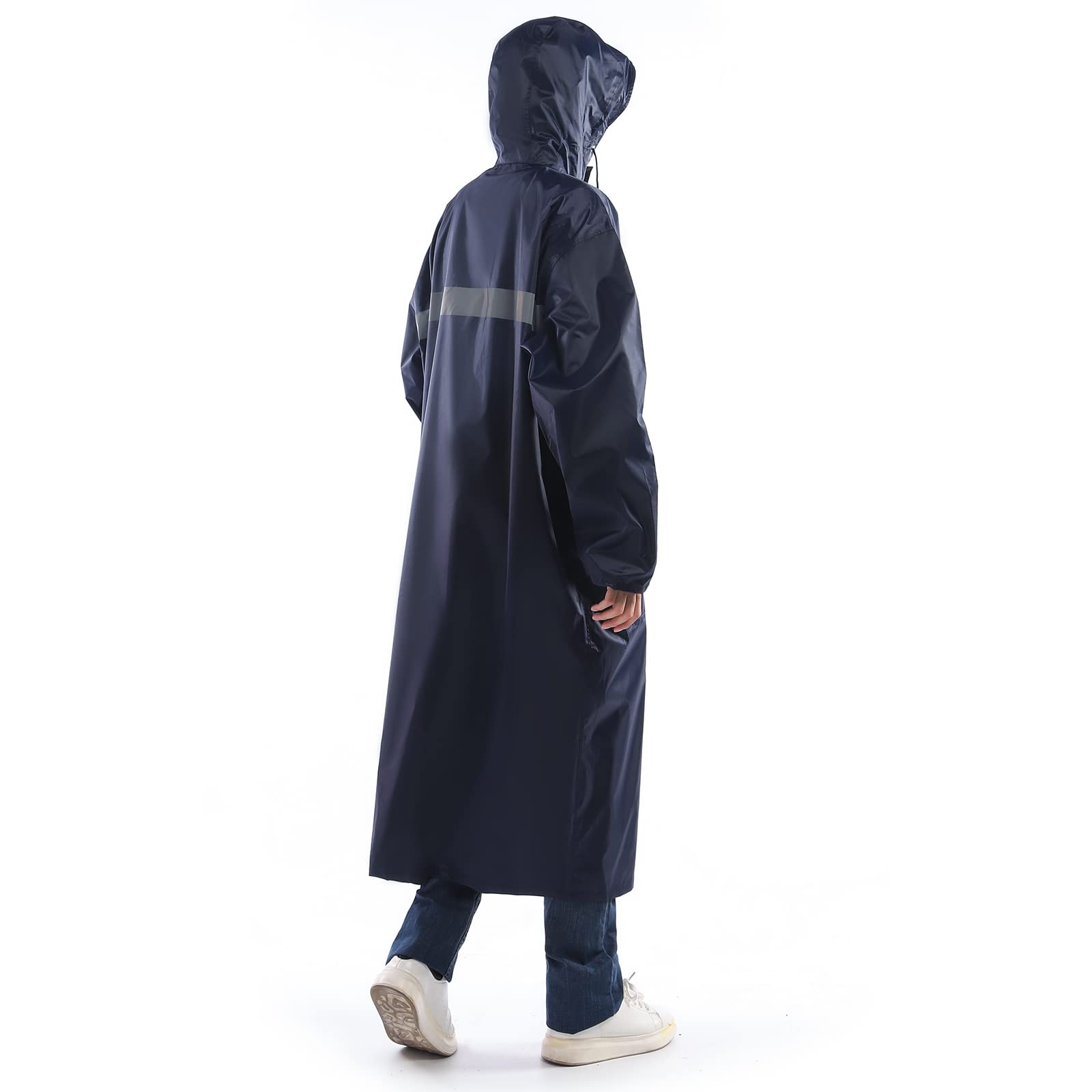 Homme Pluie Imperméable Léger avec Capuche et Manches Ripstop Respirant Multi-Usage Imperméable avec Réfléchissante Manteau de Pluie Long Impermeable