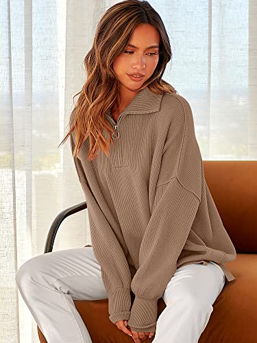 ANRABESS Women's Oversized Fashion Long Sleeve Quarter Zip Baggy Loose Slouchy Sweater Pullover Tops 2025 Fall Outfits4